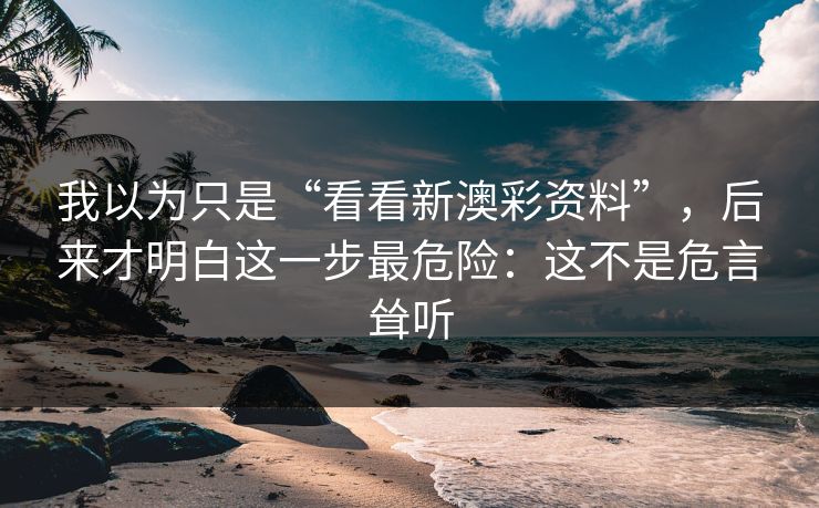 我以为只是“看看新澳彩资料”，后来才明白这一步最危险：这不是危言耸听